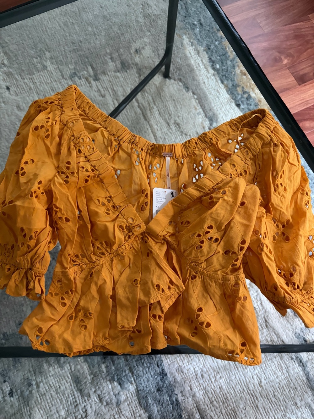 NWT Free People Gold Gardenia Eyelet Crop Top XS